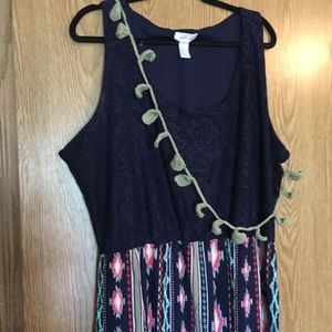 Just Be 3x (2x) Blue Lace Top Maxi Dress